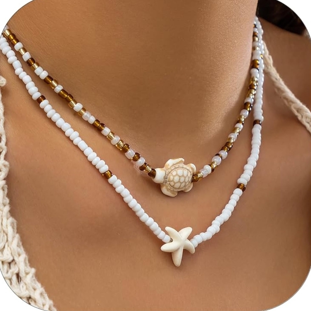 NWT - White and Gold Beaded Necklace Set
